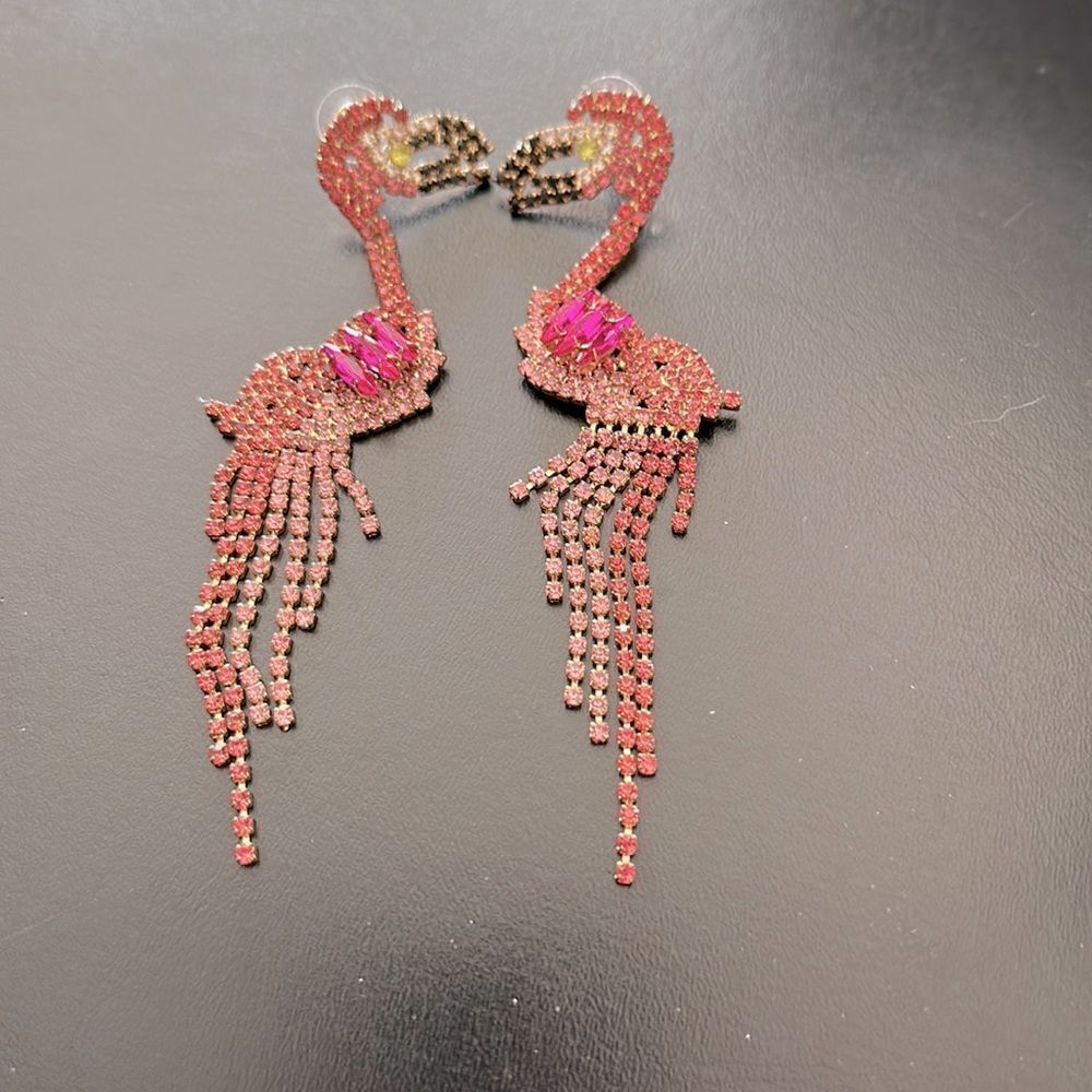 Flamingo Pink Crystal Shoulder Duster Pink Earrings Pierced